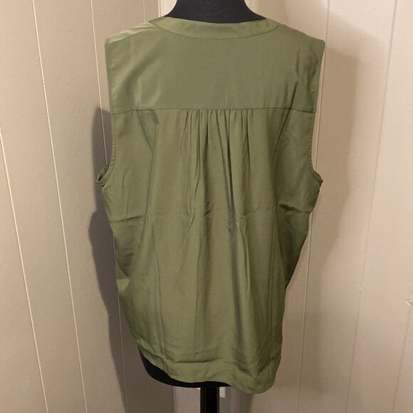 NWT J Crew Forest Green Extra Large Popover Tank Button Up V Neck Round Hem - Picture 6 of 9